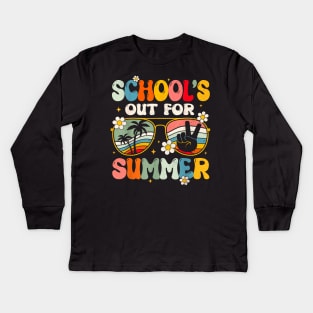 Retro Last Day of School's Out For Summer Teacher Boys Girls Kids Long Sleeve T-Shirt